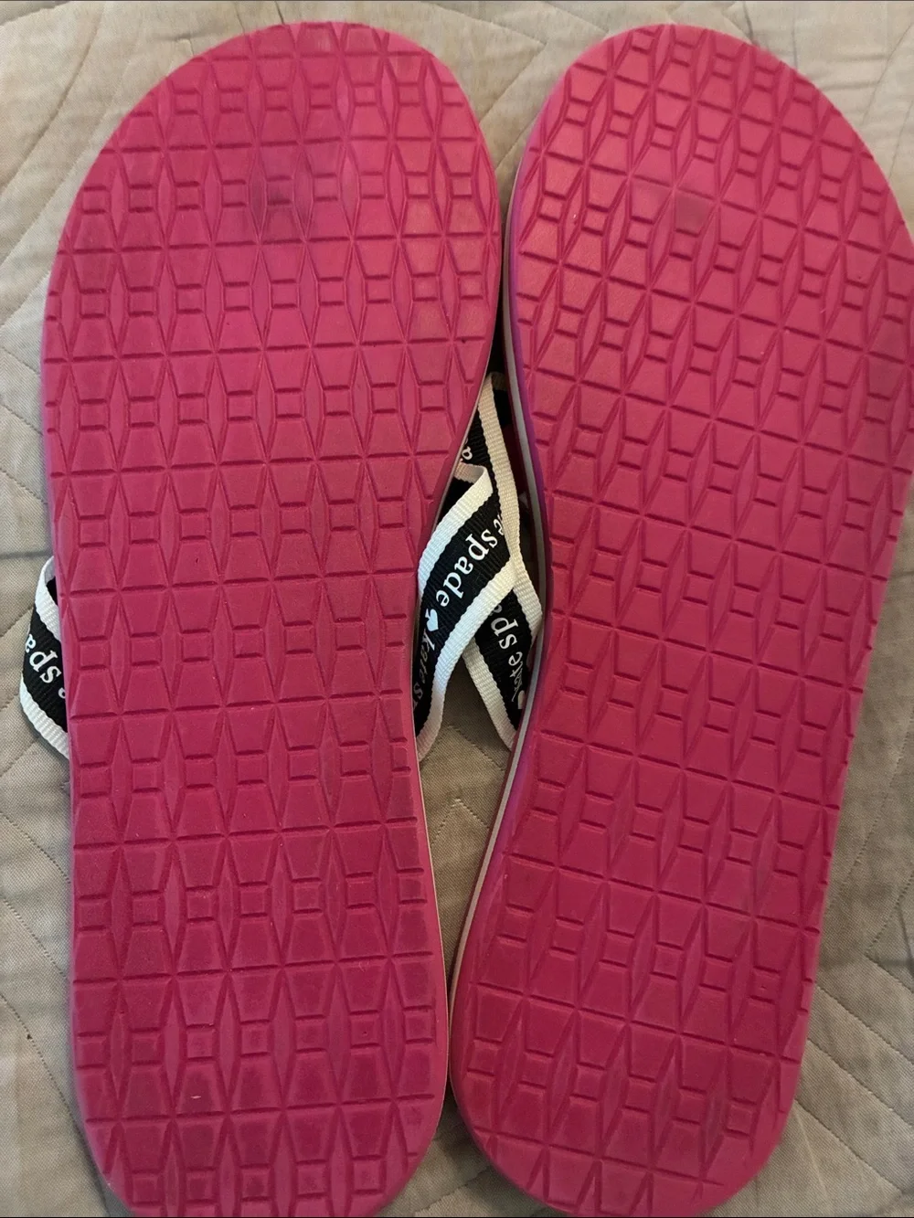 kate spade Hot Pink Flip Flop Sandals with Black & White Logo Straps